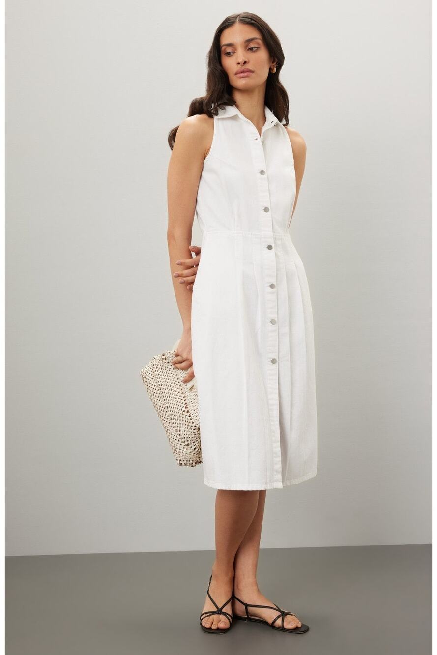 DL1961 White Denim Daphne Silver Button Sleeveless Midi Dress Size Small